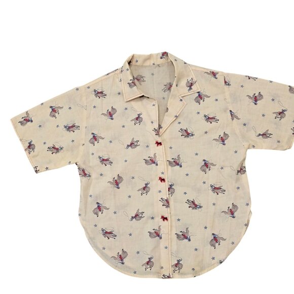 Cowboy Print Short Sleeve Button-Up Shirt With Horse Shaped Buttons - Picture 4 of 4
